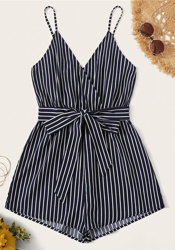 SHEIN Striped Wrap Cami Rompers