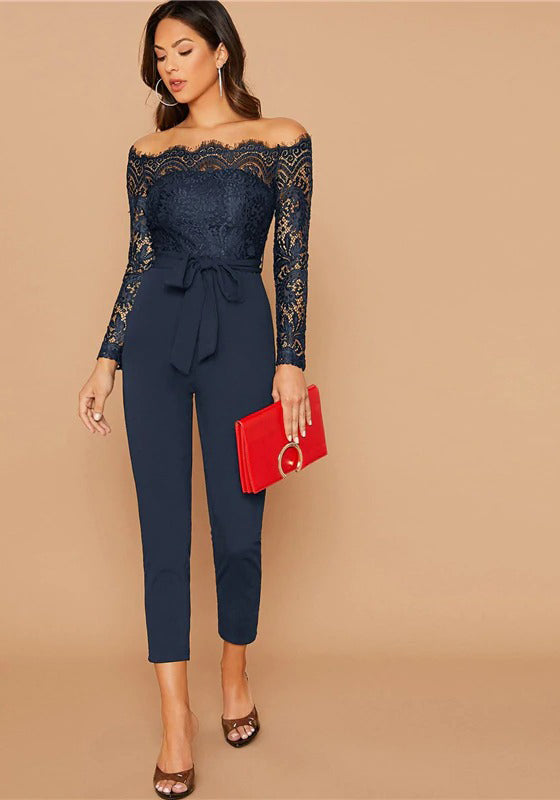 Off Shoulder Lace Bodice Jumpsuit