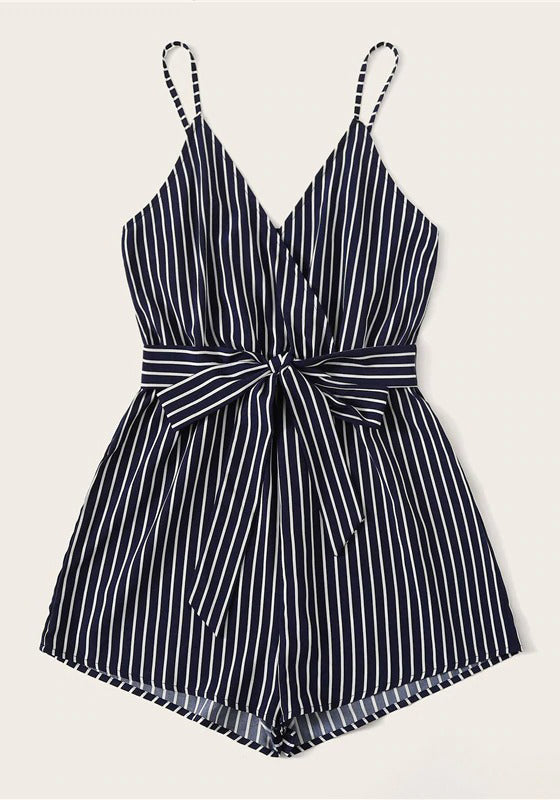 SHEIN Striped Wrap Cami Rompers