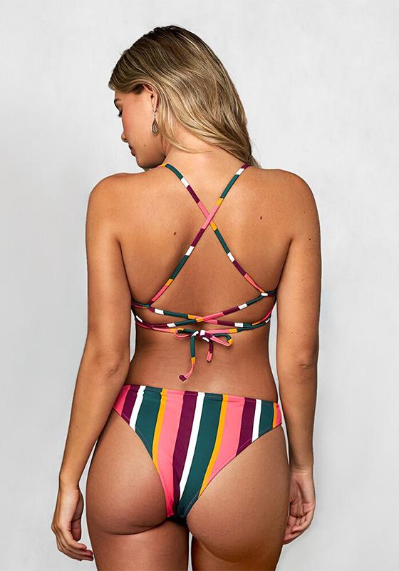 Rainbow Strappy Lace Up Bikini Set