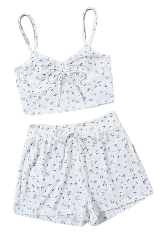 White Floral Crop Cami Top and Shorts PJ Set