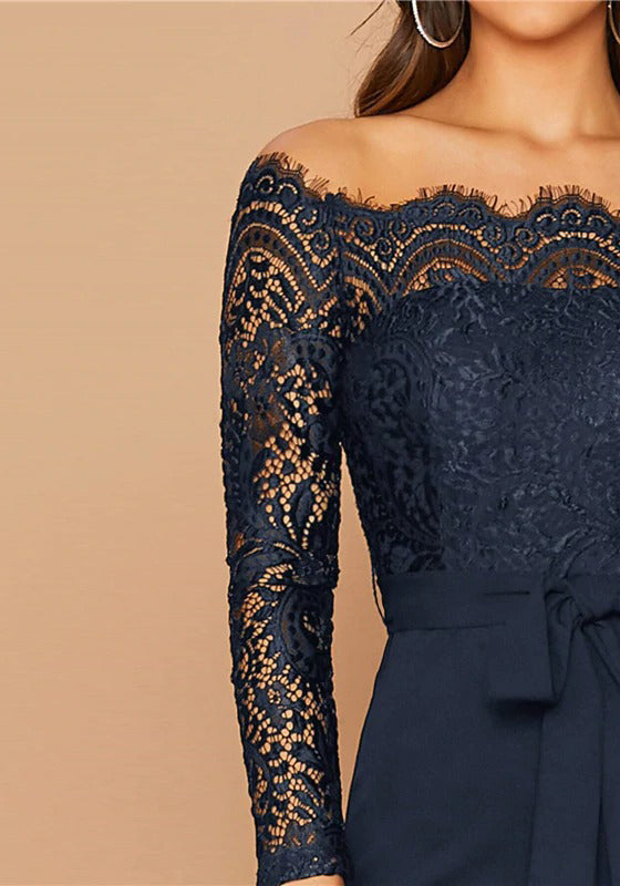 Off Shoulder Lace Bodice Jumpsuit