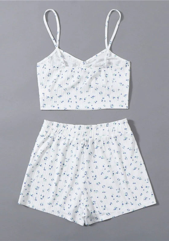 White Floral Crop Cami Top and Shorts PJ Set