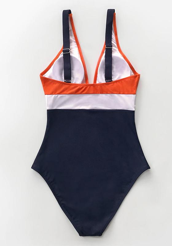 Orange White and Navy Ruching One-Piece