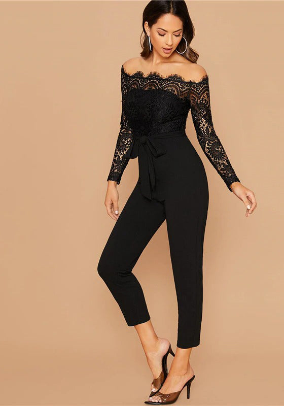 Off Shoulder Lace Bodice Jumpsuit