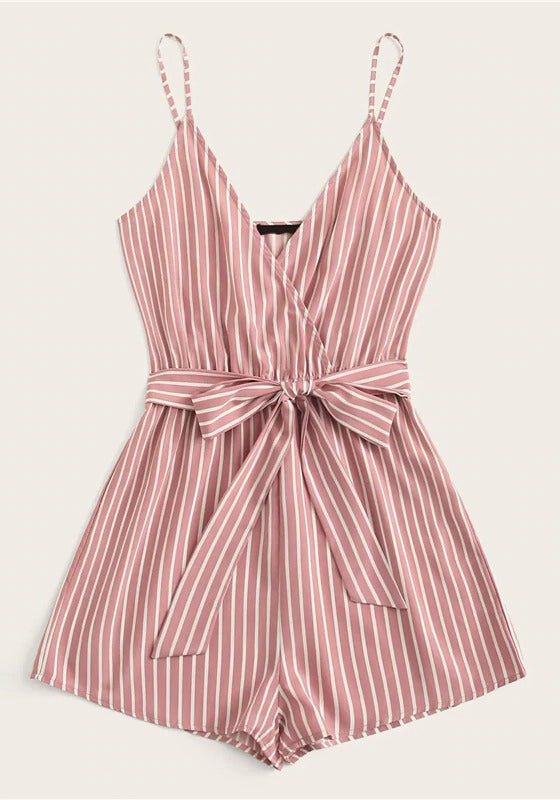 SHEIN Striped Wrap Cami Rompers