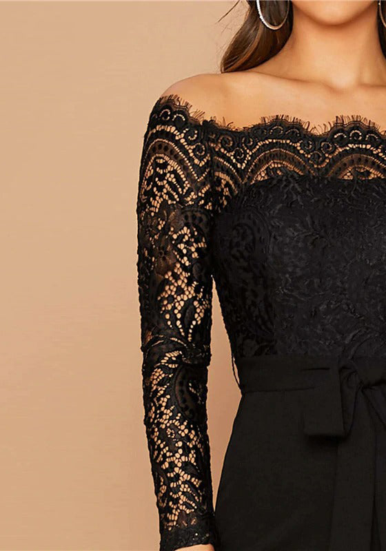 Off Shoulder Lace Bodice Jumpsuit