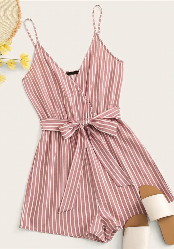 SHEIN Striped Wrap Cami Rompers