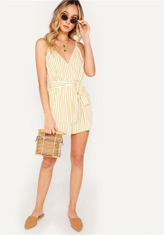 SHEIN Striped Wrap Cami Rompers