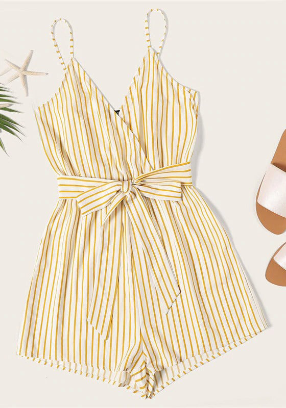 SHEIN Striped Wrap Cami Rompers