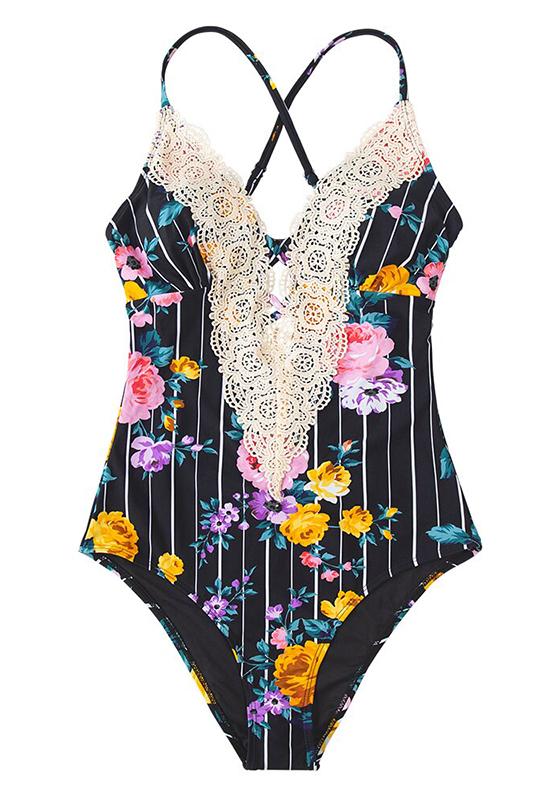 Lace Neckline One-Piece