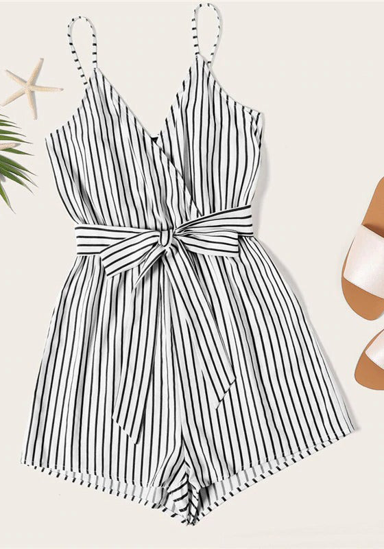 SHEIN Striped Wrap Cami Rompers