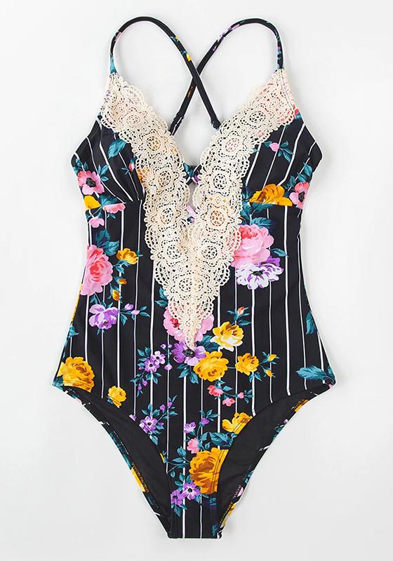 Lace Neckline One-Piece