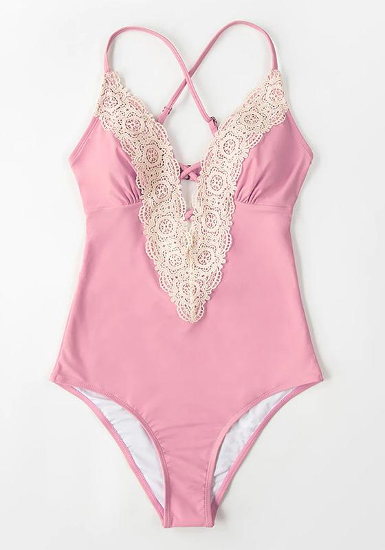 Lace Neckline One-Piece