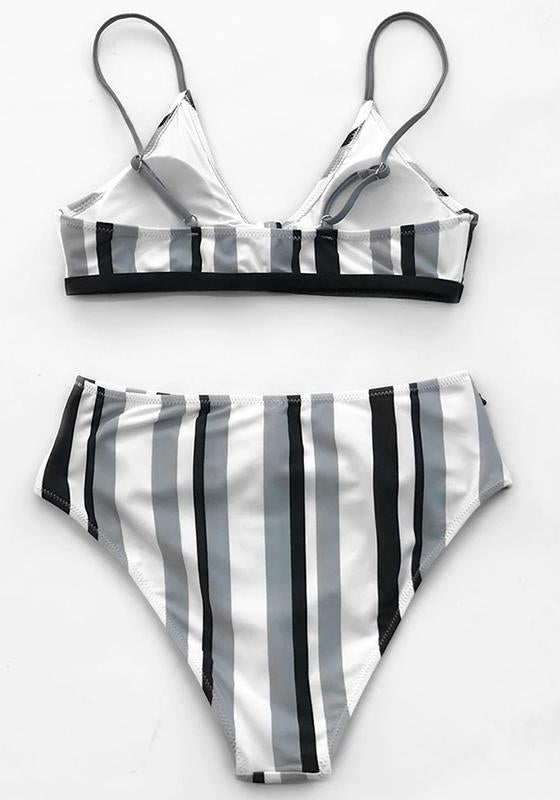 Tricolor Striped Bikini Set