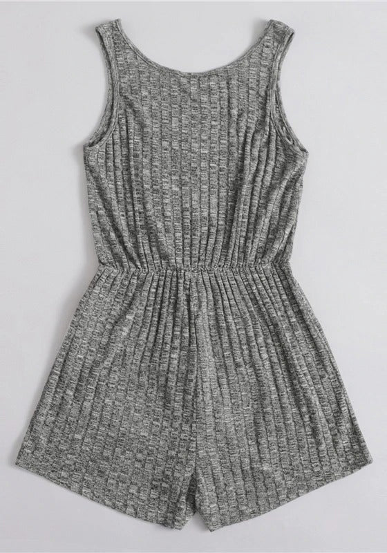 Tie Front Heather Rib-knit Tank Romper