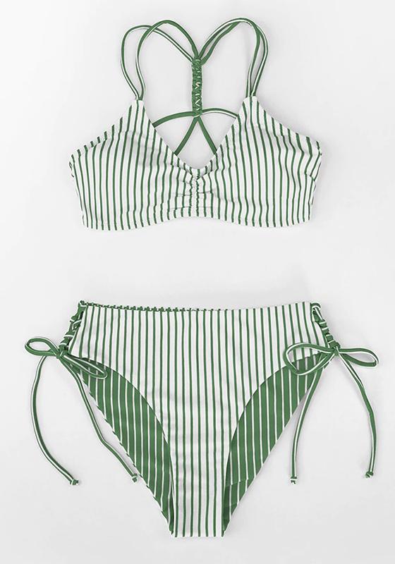 Red White Stripe Strappy Bikini Set