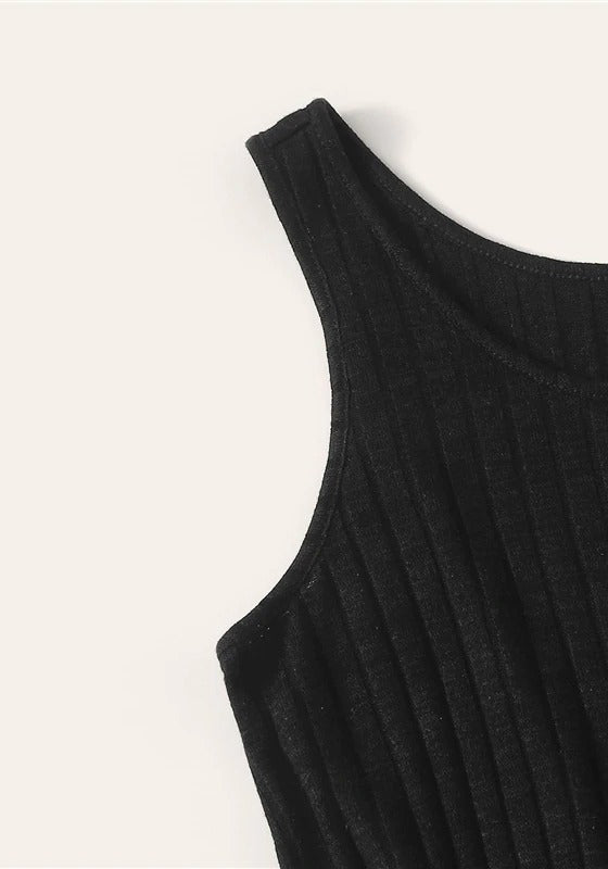 Tie Front Heather Rib-knit Tank Romper