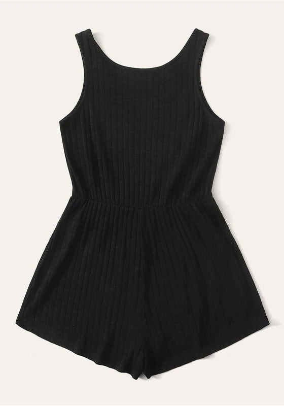 Tie Front Heather Rib-knit Tank Romper