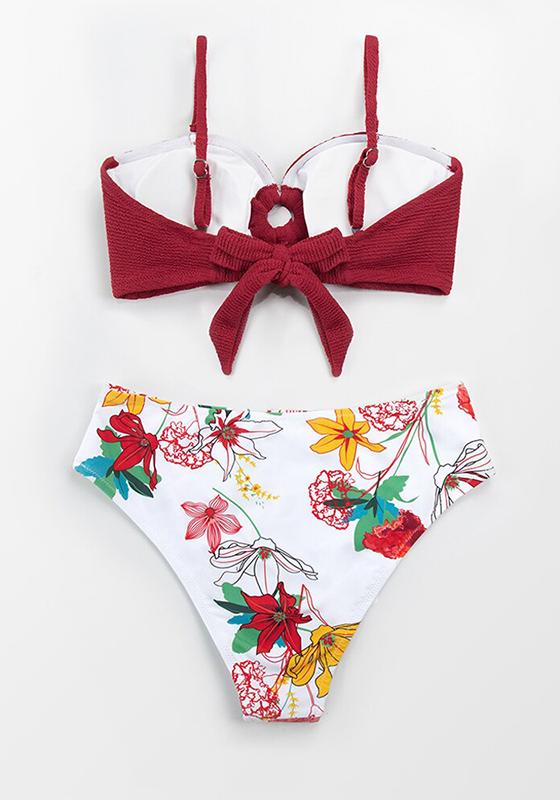 Red Floral O-Ring Bikini Set