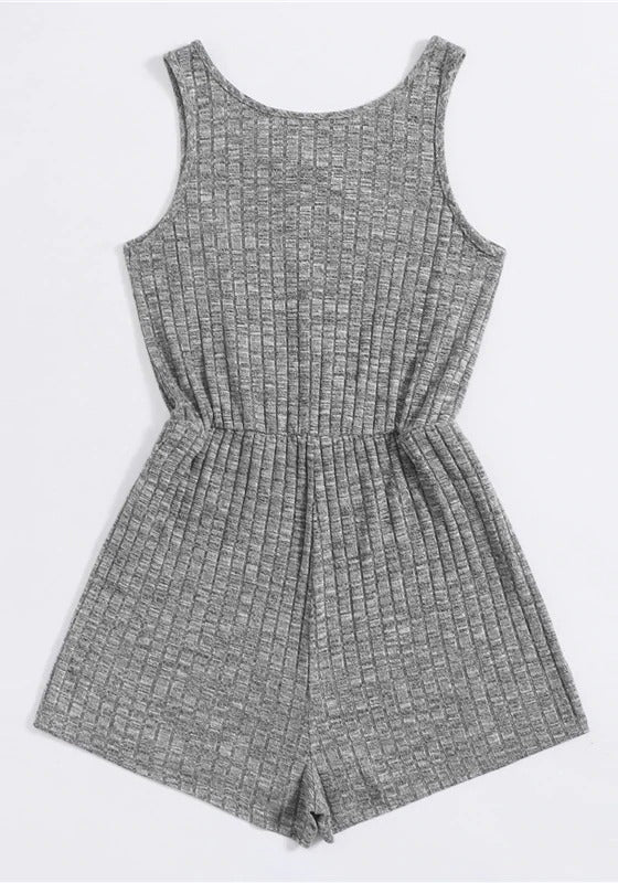 Tie Front Heather Rib-knit Tank Romper