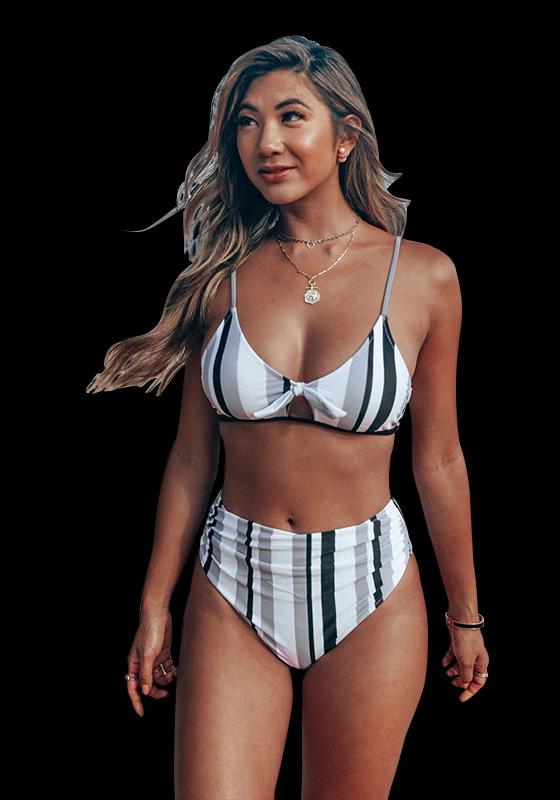 Tricolor Striped Bikini Set