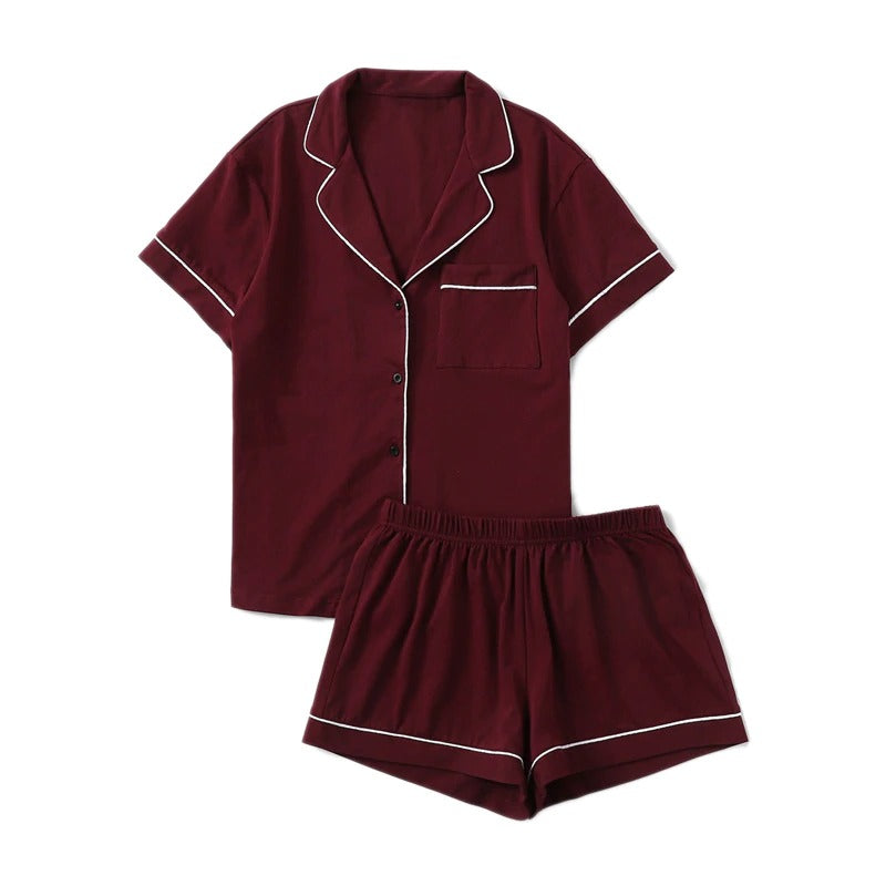 Contrast Piping Pocket Front Pajama Set