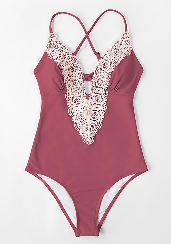 Lace Neckline One-Piece