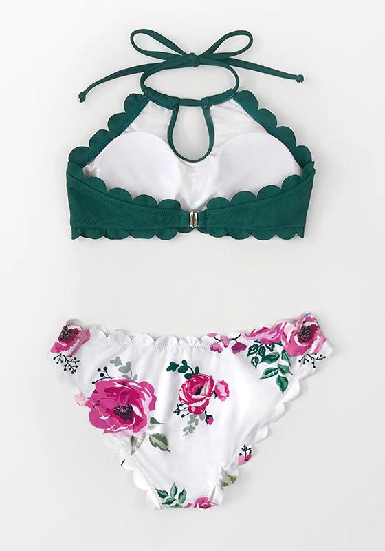 Floral High Neck Halter Bikini Set