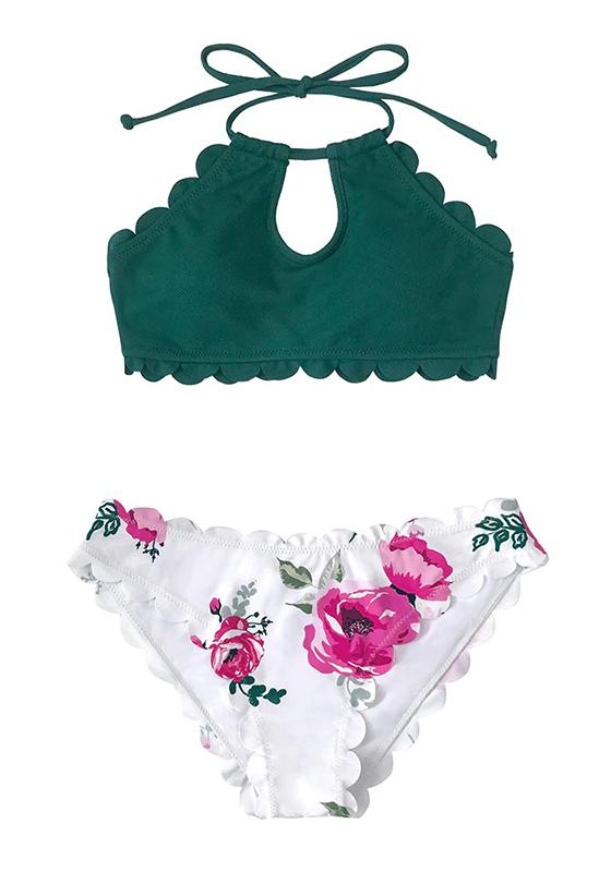 Floral High Neck Halter Bikini Set