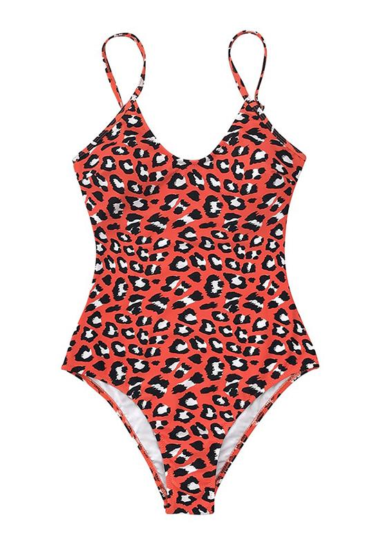 Red Leopard print V-neck One-Piece