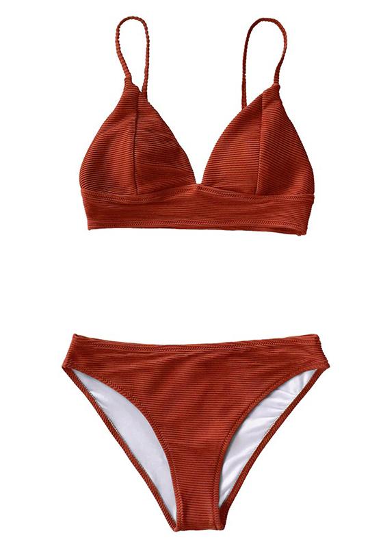 Solid Red Triangle Bikini Set