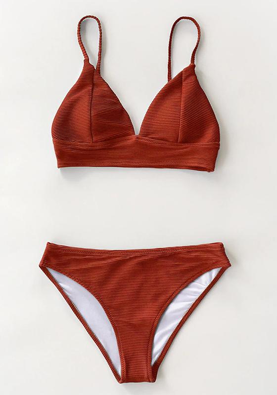 Solid Red Triangle Bikini Set