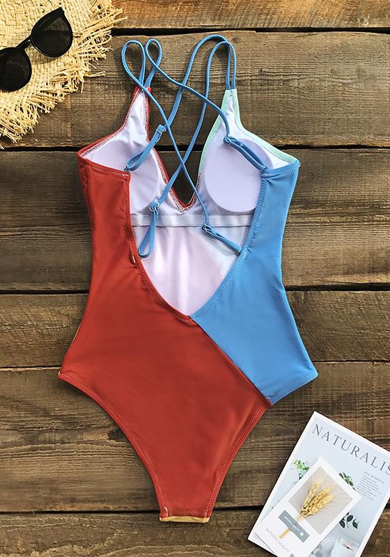 Colorblocked V-Neck Strappy One-Piece