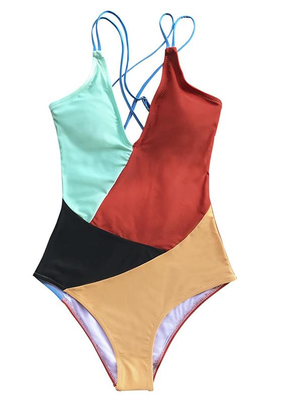 Colorblocked V-Neck Strappy One-Piece