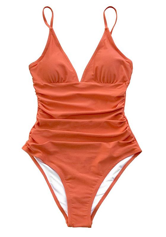 Solid Burgundy Shirring One-piece