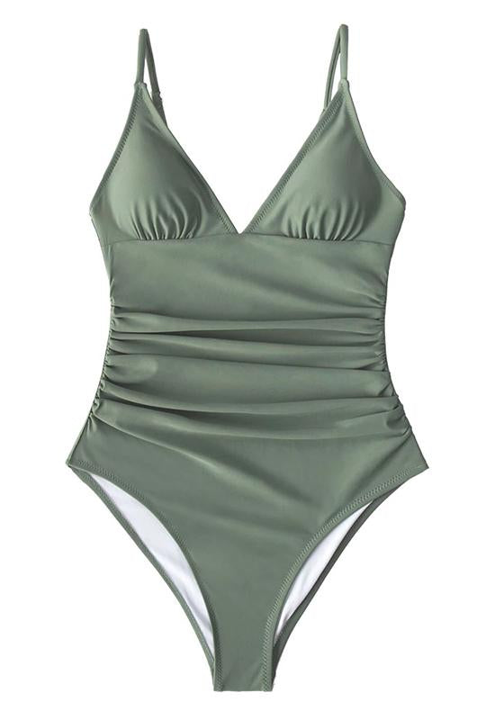 Solid Burgundy Shirring One-piece