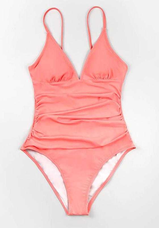 Solid Burgundy Shirring One-piece