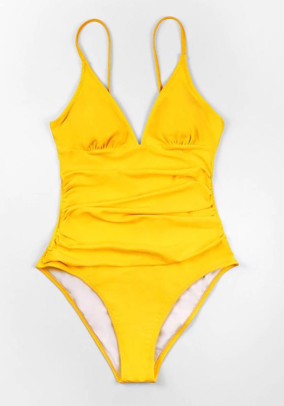 Solid Burgundy Shirring One-piece