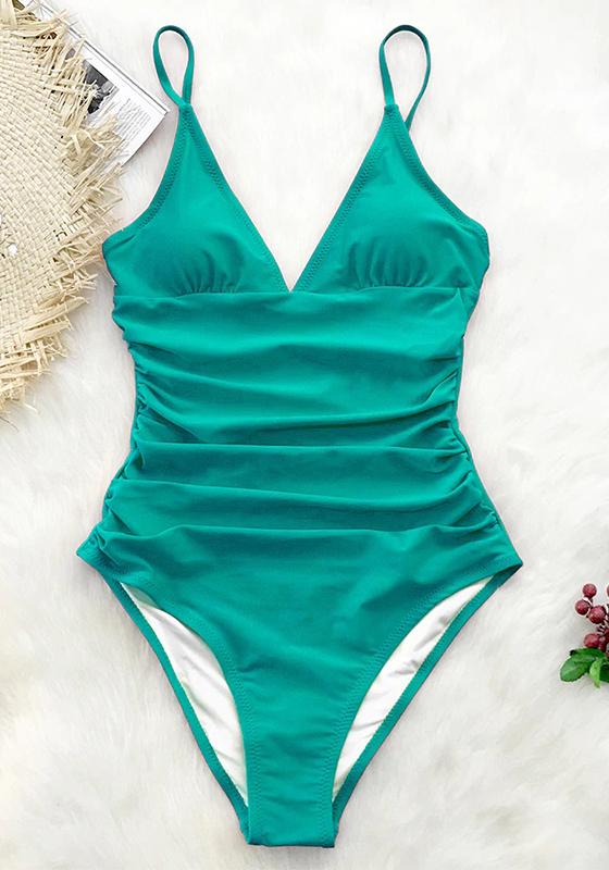 Solid Burgundy Shirring One-piece