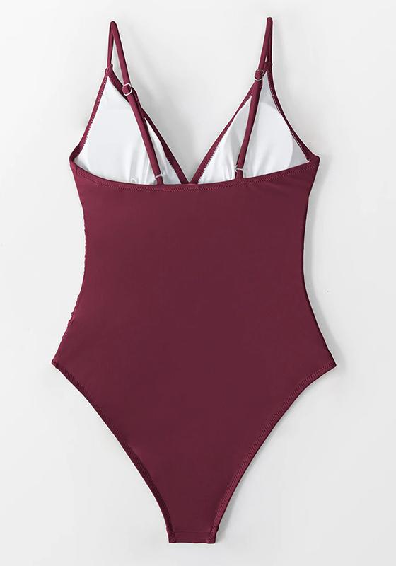 Solid Burgundy Shirring One-piece