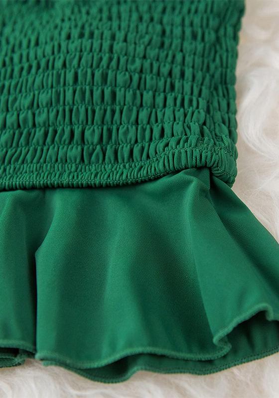 Smocked Orange Monstera High-Waist Bikini Set