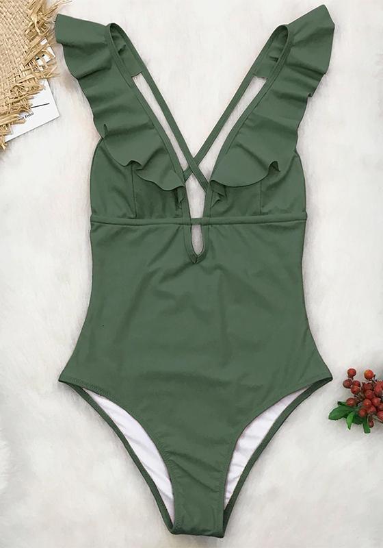 Floral Print Ruffled Deep V-neck One-Piece