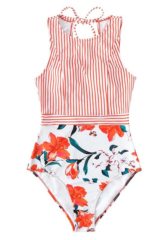 Stripe and Floral One-Piece