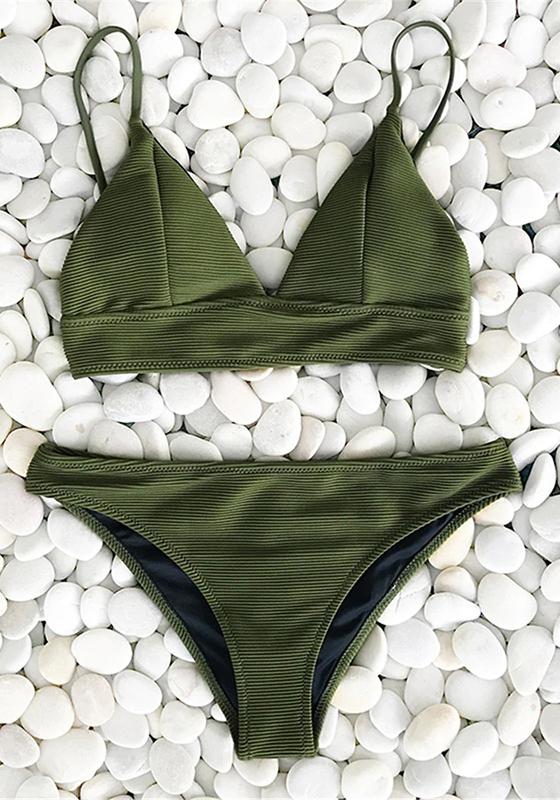 Army Green Solid Bikini Set