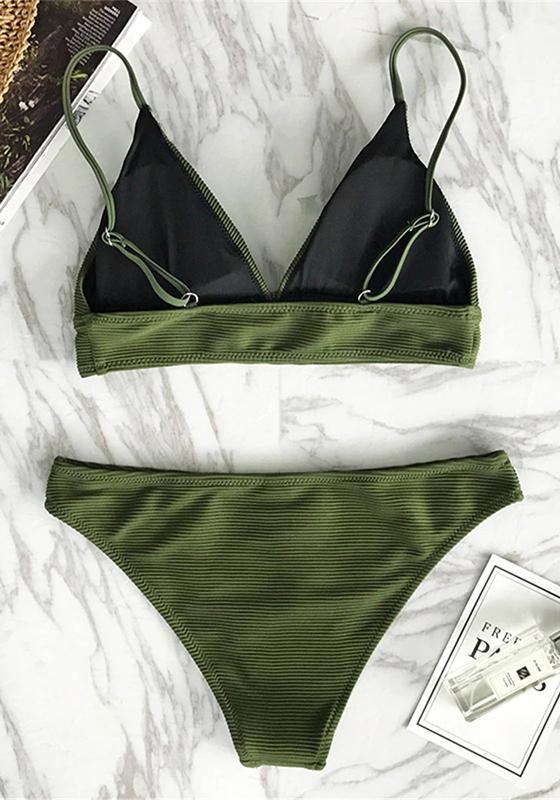 Army Green Solid Bikini Set