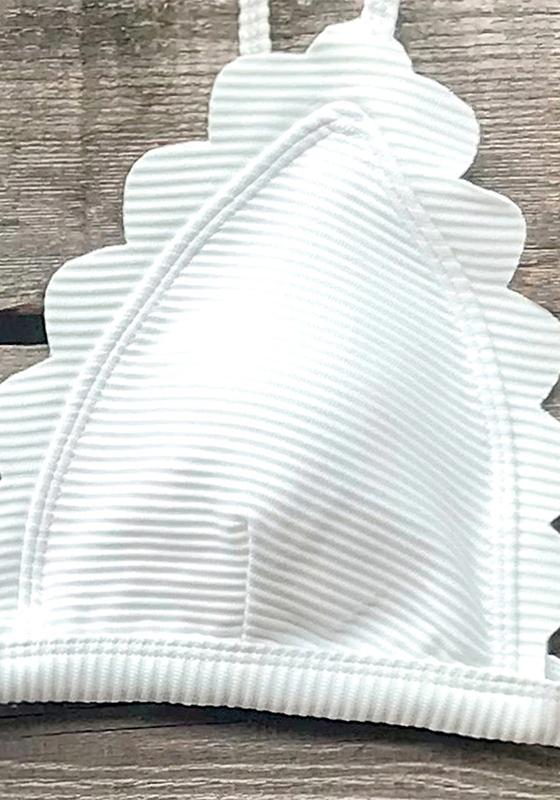 White and Pink Floral Scalloped High-waist Bikini