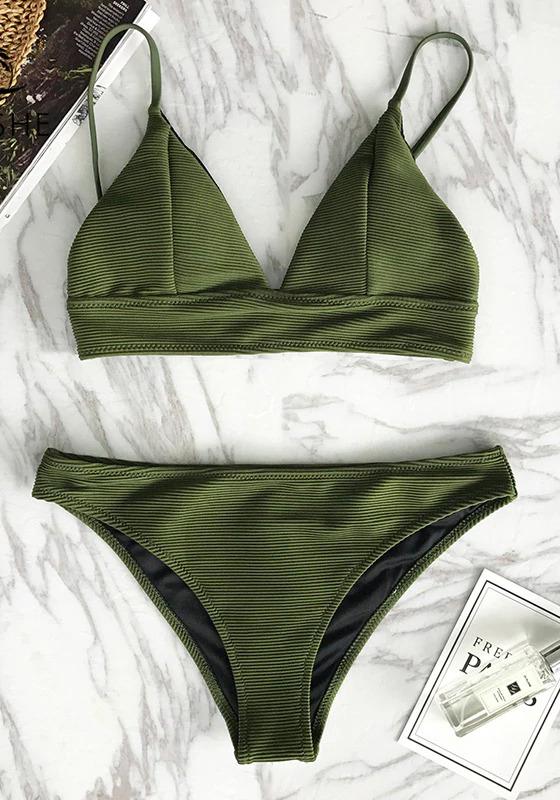 Army Green Solid Bikini Set