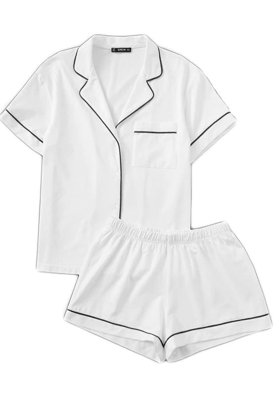 Contrast Piping Pocket Front Pajama Set