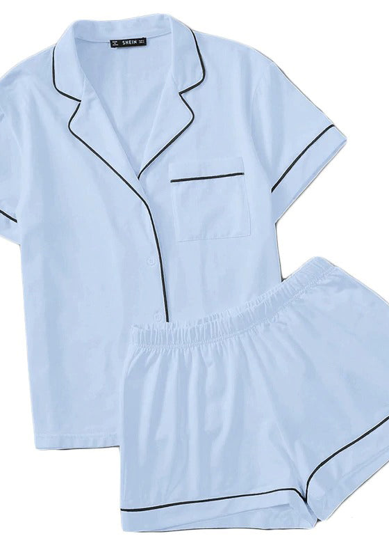 Contrast Piping Pocket Front Pajama Set